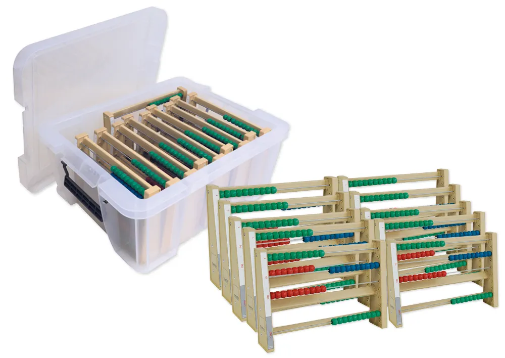 Klassensatz Rechenrahmen Montessori 4-stellig, 10-tlg., in Stapel-Box "Montessori Premium"