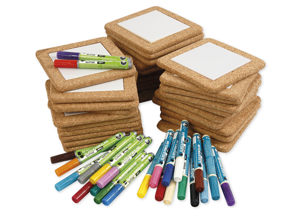 TimeTEX Gruppen-Set Untersetzer mit Stiften, 54-tlg.