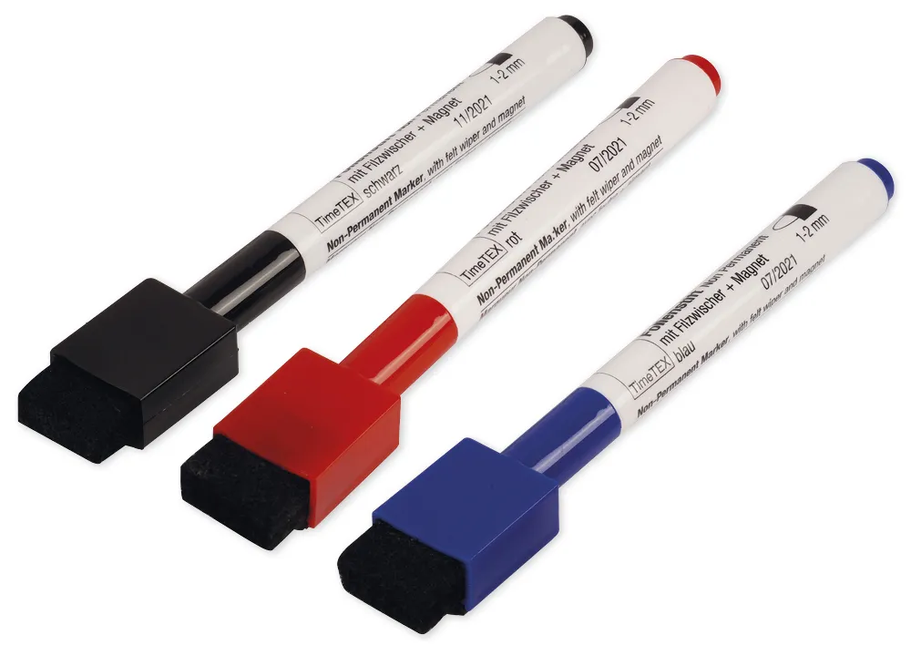 Icke-permanent foliepennaset med filtsudd + magnet, 3 st.