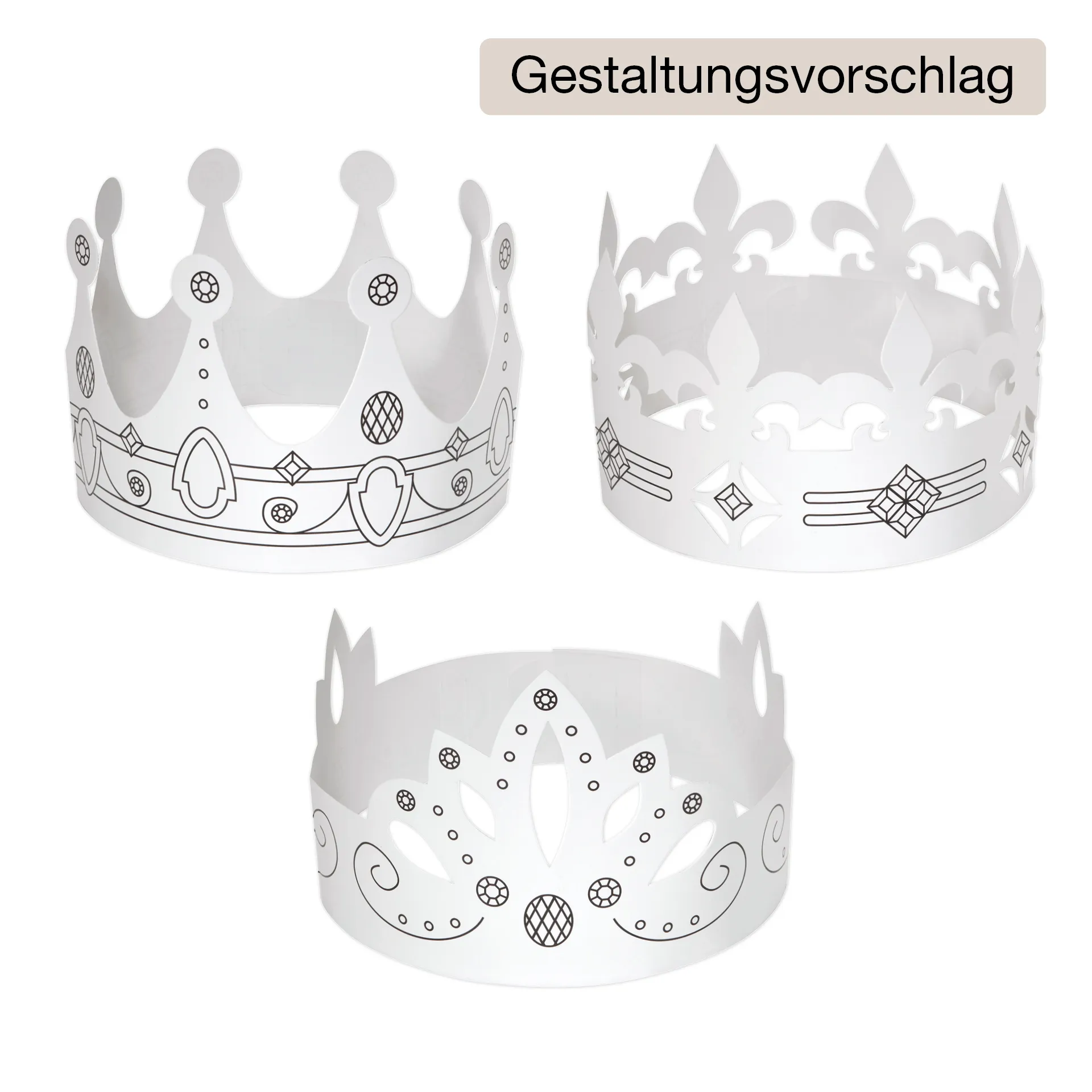 Kinderkronen aus Pappe, weiss, 6 Stück