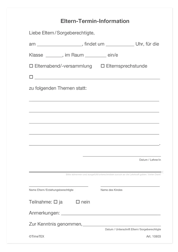 Block Eltern-Termin-Information A5, 50 Blatt mit Durchschlag