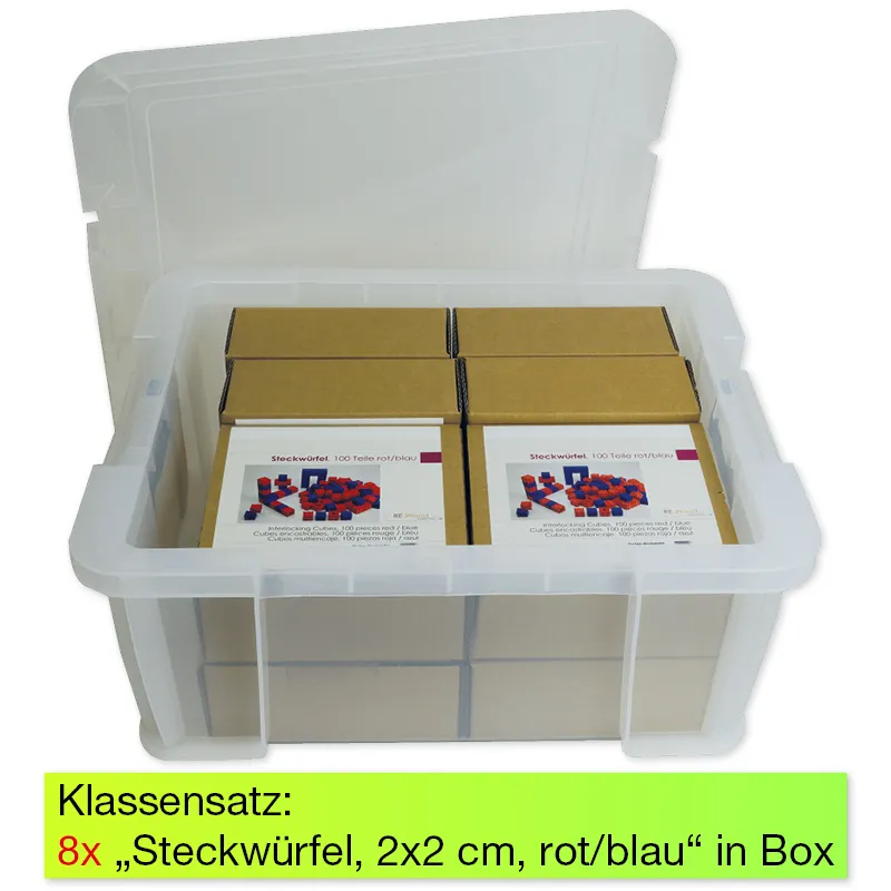 Klassensatz Rechen-Steckwürfel 2x2 cm, rot/blau, 8-tlg., in Stapel-Box
