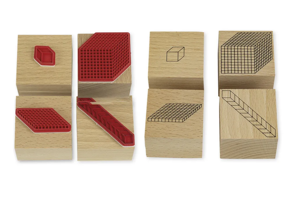 Klassensatz Stempel "Dienes Dezimalsystem" aus Holz, 100-tlg., in Box