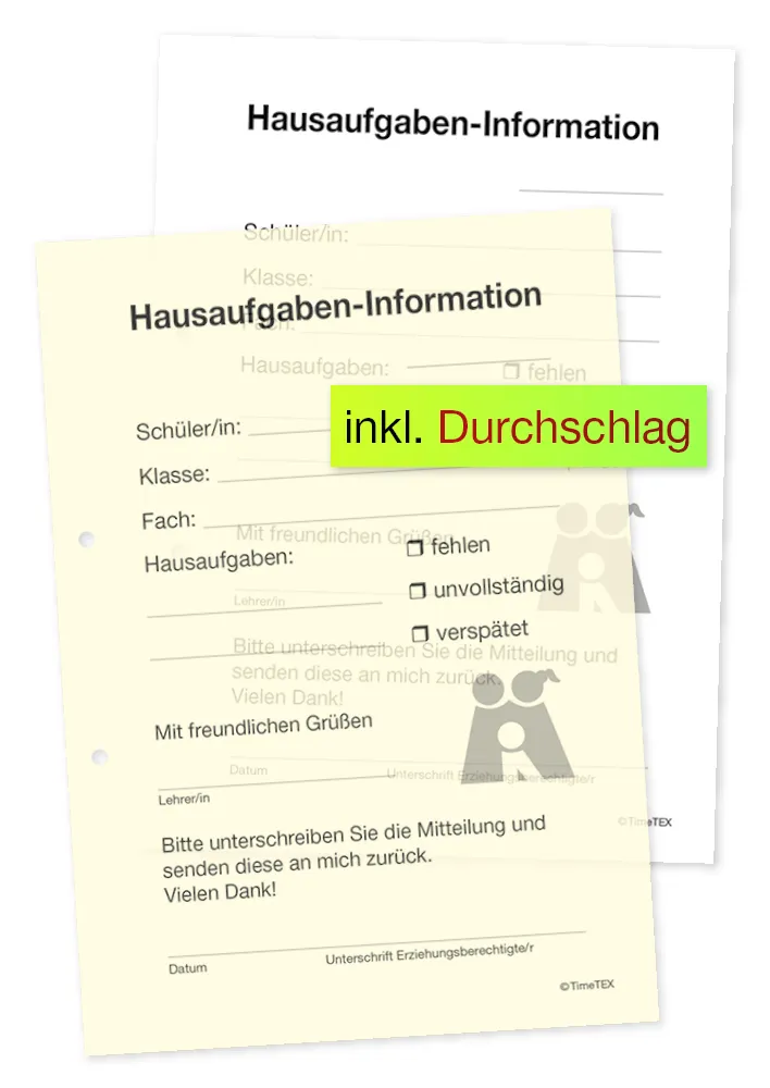 Block Hausaufgaben-Information A6, 50 Blatt mit Durchschlag