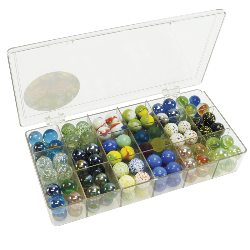 TimeTEX Glas-Murmeln "Faszination" in Box, 144 Stück, ca. 16 mm ø