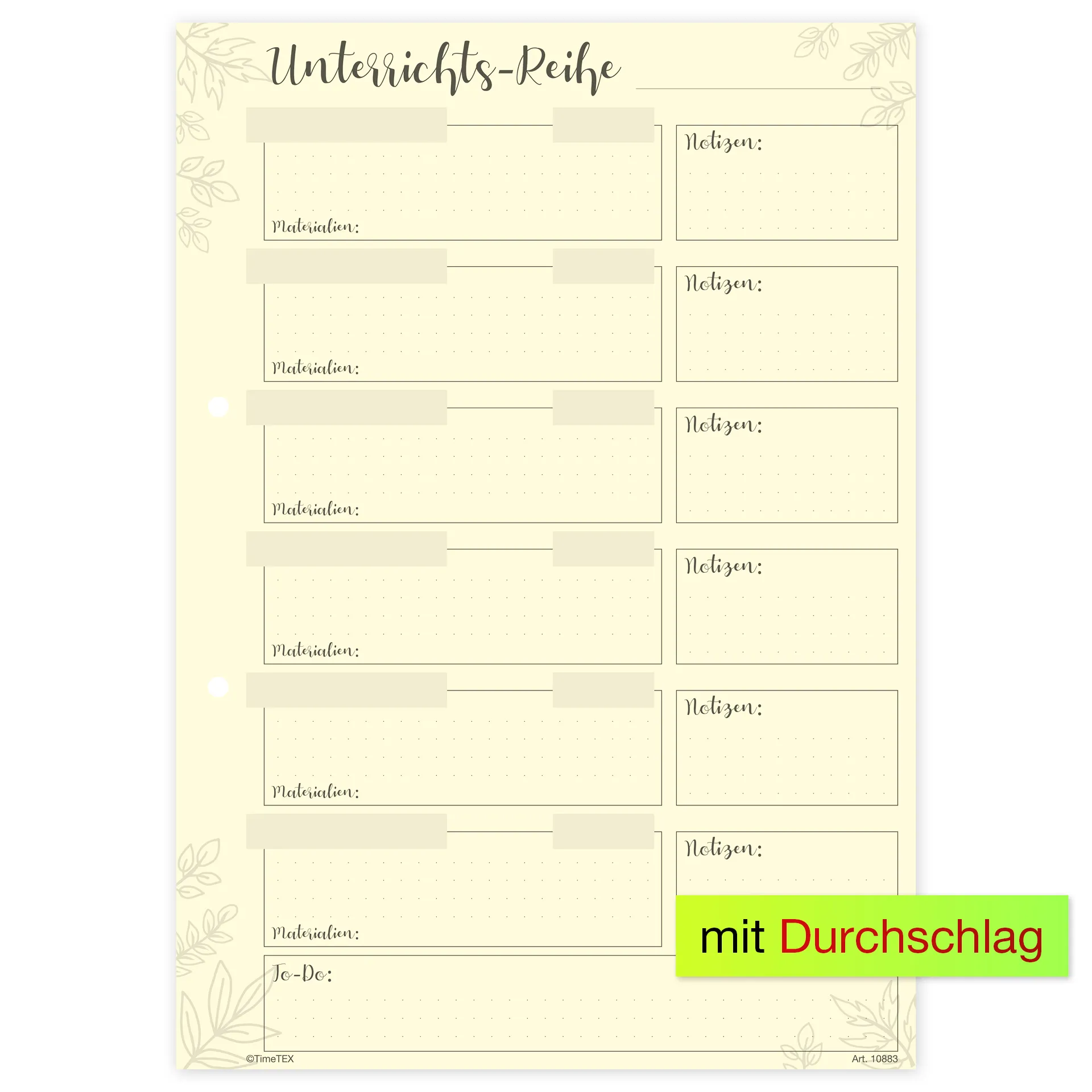 Block Stundenplanung A4 "Meine Unterrichts-Reihe", 50 Blatt