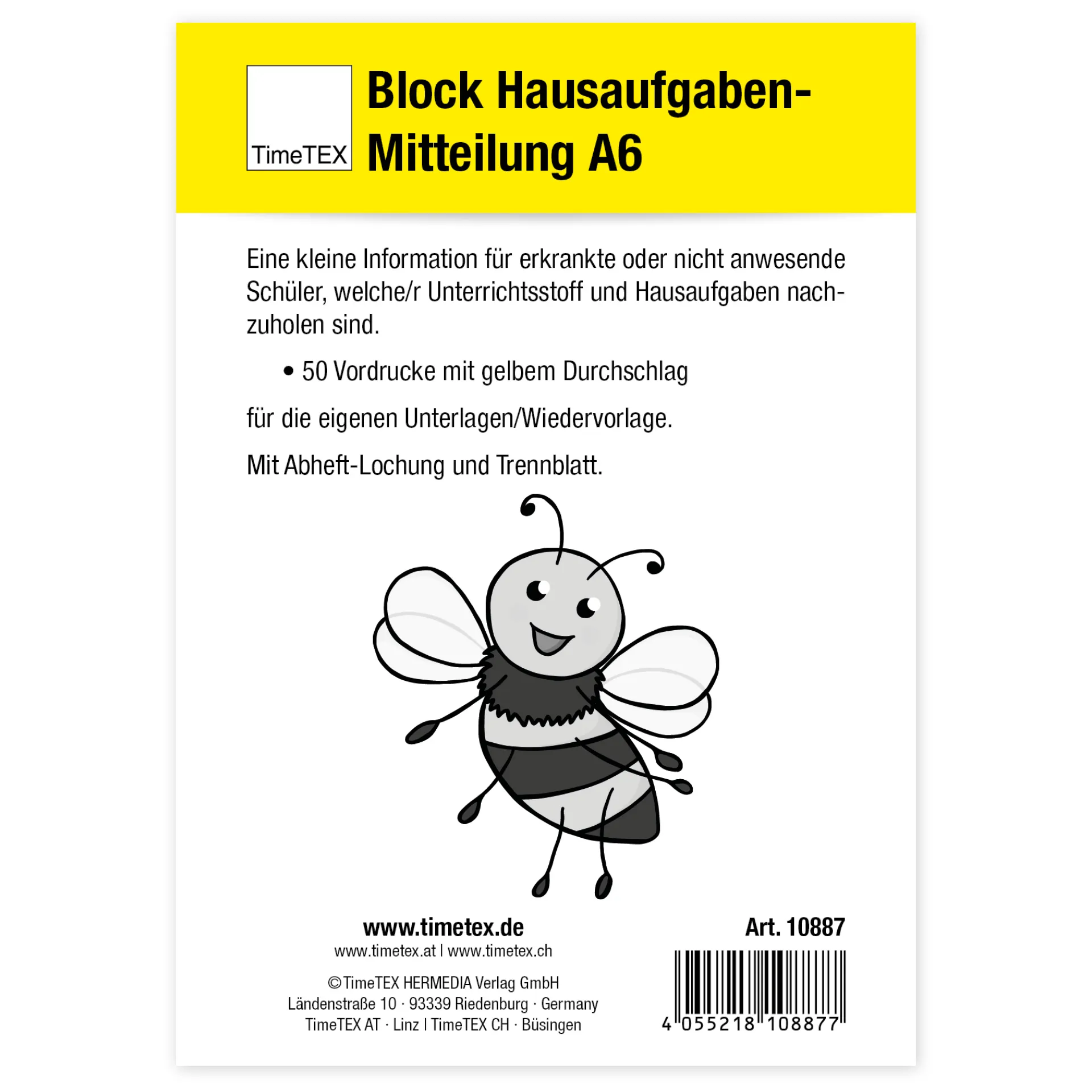 Block Hausaufgaben-Mitteilung A6, 50 Blatt mit Durchschlag