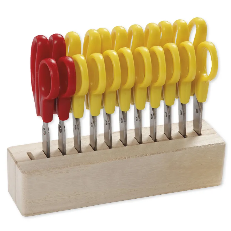 Kinderscheren mit großen Grifflöchern im Holzständer, 13-tlg.