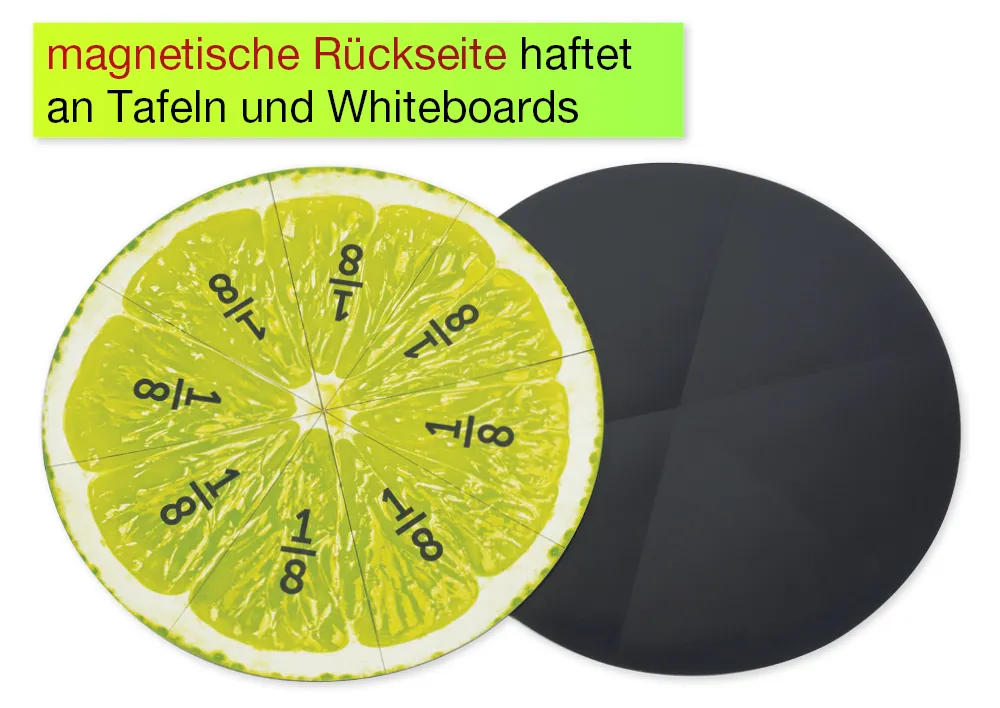 Demo-Bruchrechen-Kreise "Obst", 203 mm ø, magnetisch, 24-tlg.