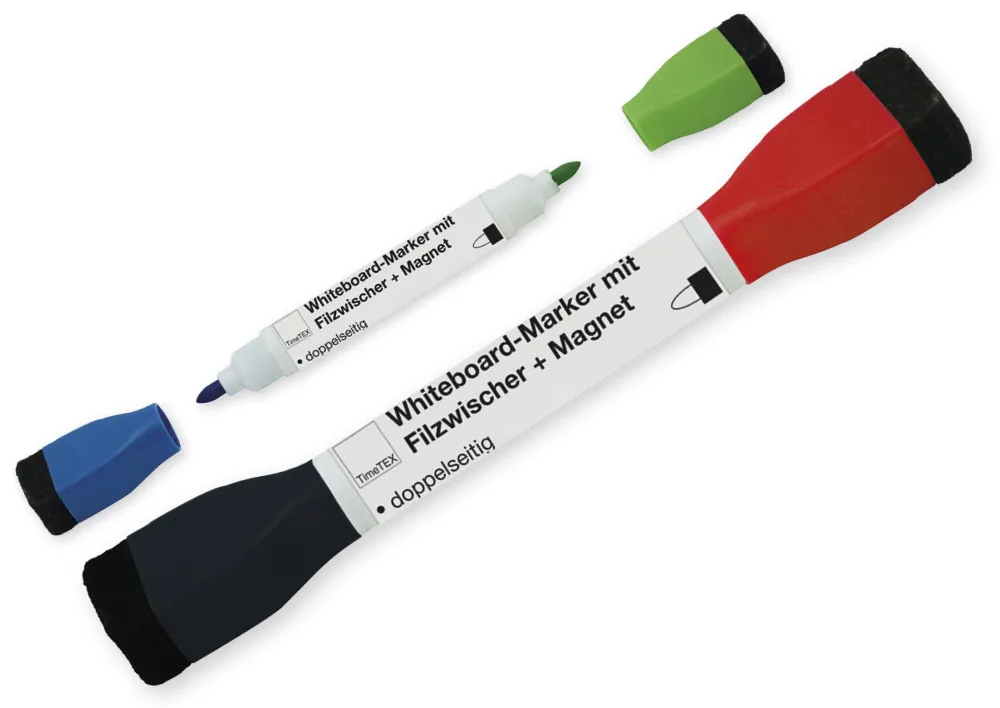 Whiteboardmarkör dubbelspets med filttorkare + magnet