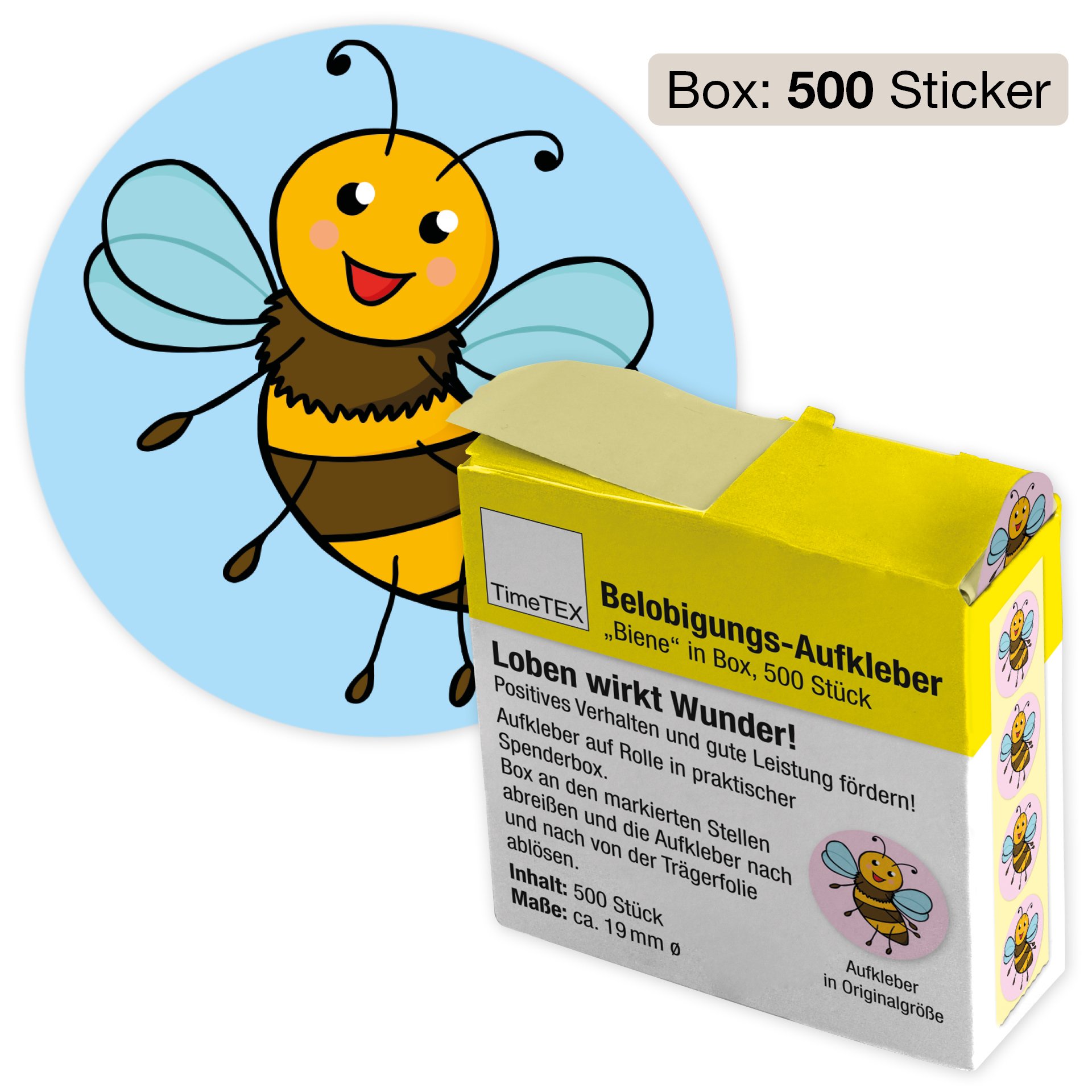 Belöningsklistermärker "Bee" i en dispenserlåda, 500 st