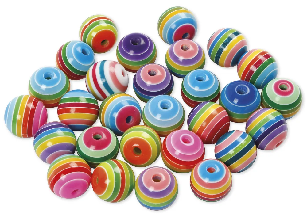 Kunststoff-Perlen gestreift, 12 mm ø, ca. 530 Stück