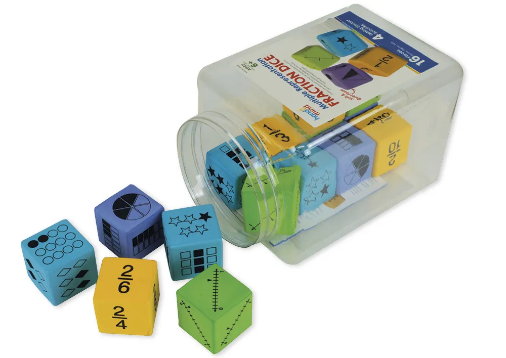 Zachte dobbelstenen "breuken", 4,3 cm, 16-delige set