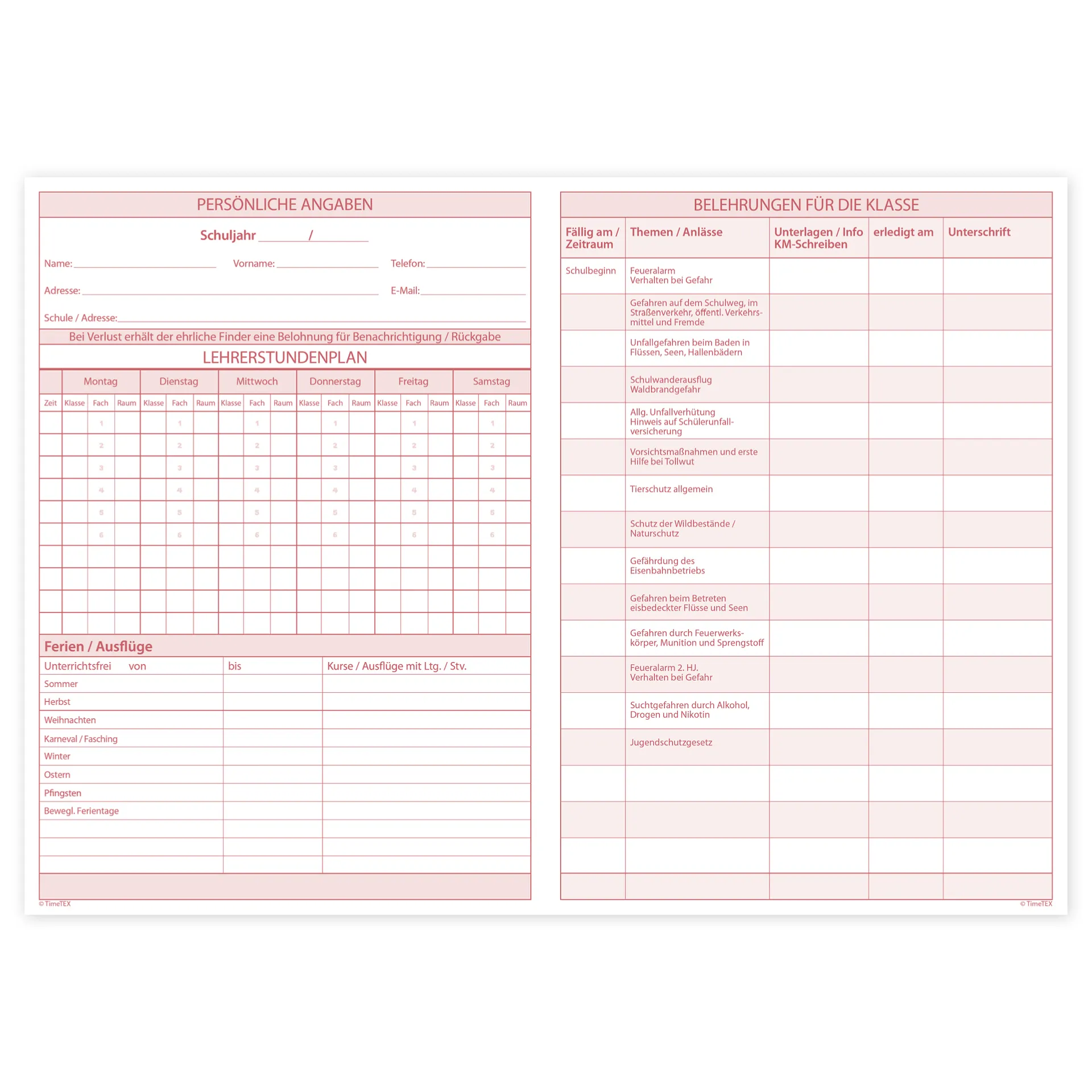 TimeTEX Klassenleiter-Heft, A4 TimeTEX Klassenleiter-Heft, A4