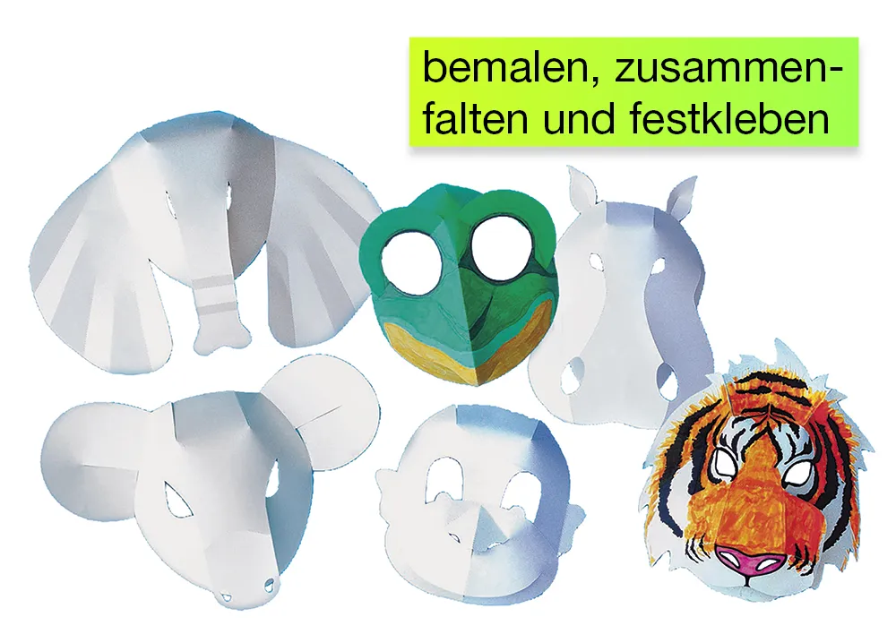 Tiermasken aus Papier, 30 Stück