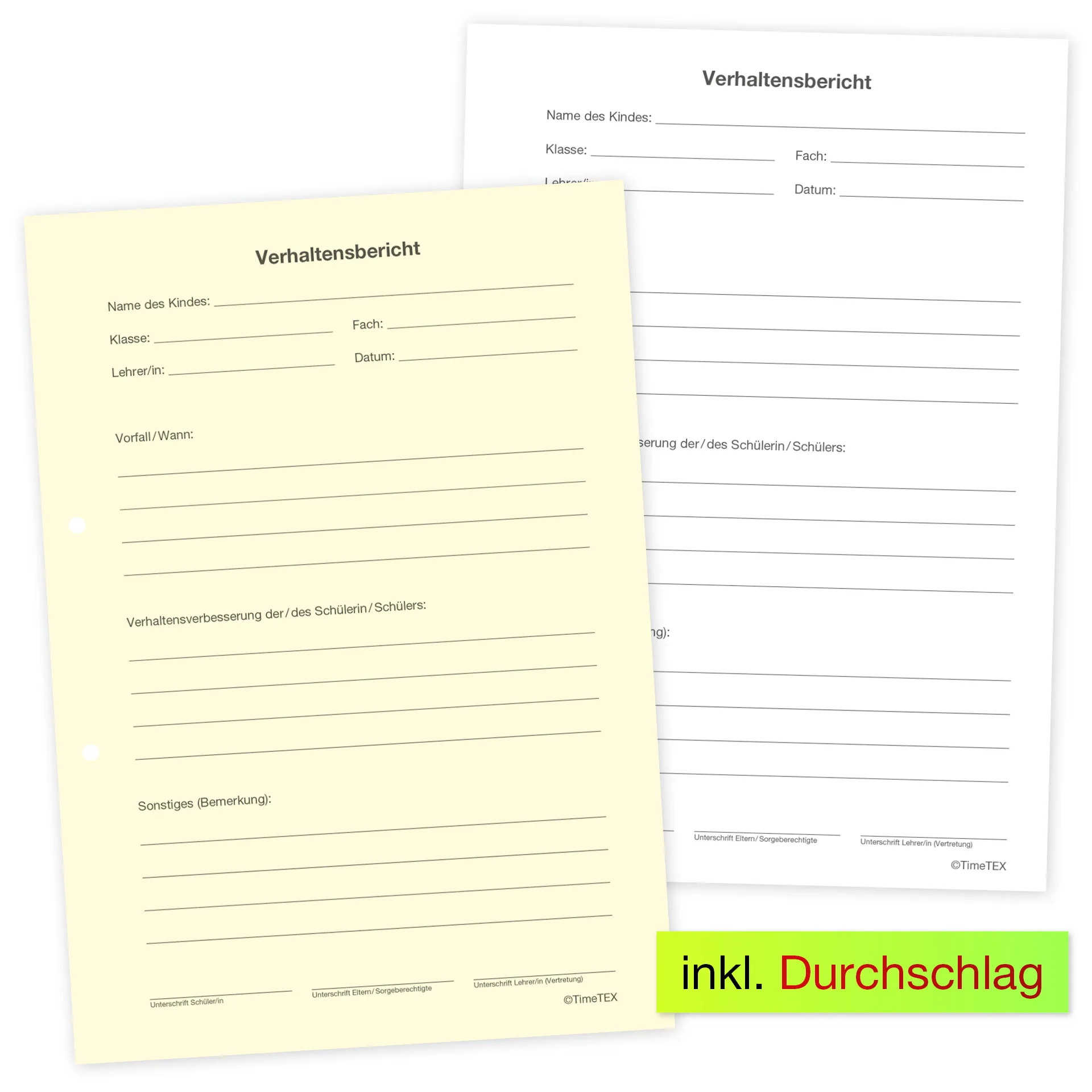 Block Verhaltensberichte A5, 50 Blatt mit Durchschlag