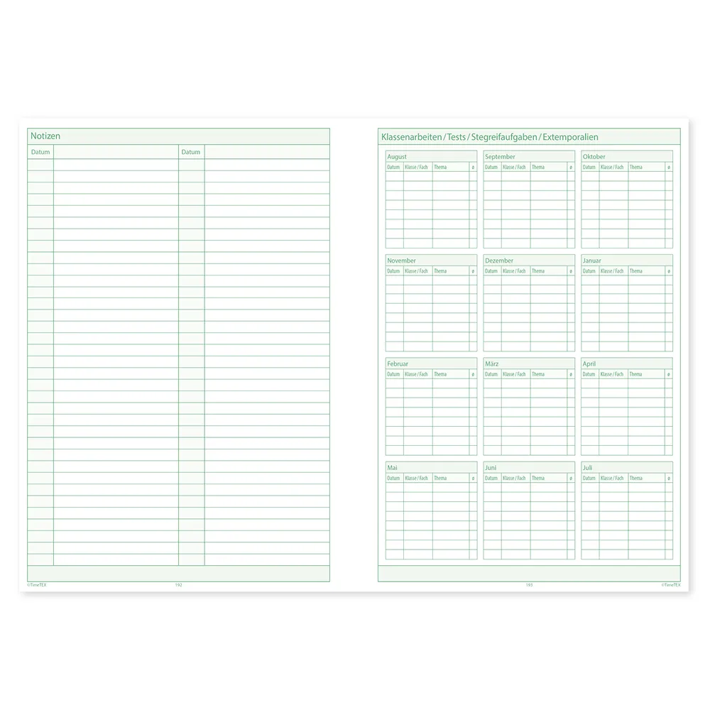 TimeTEX System-Schulplaner A4, grün 2026/2027