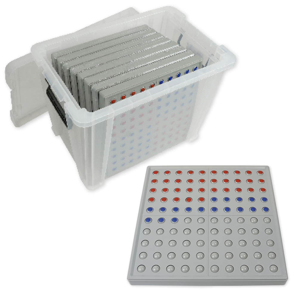 TimeTEX Klassensatz ABACO tricolor für 100-er Zahlenraum, rot-blau-grau, 8-tlg., in Box