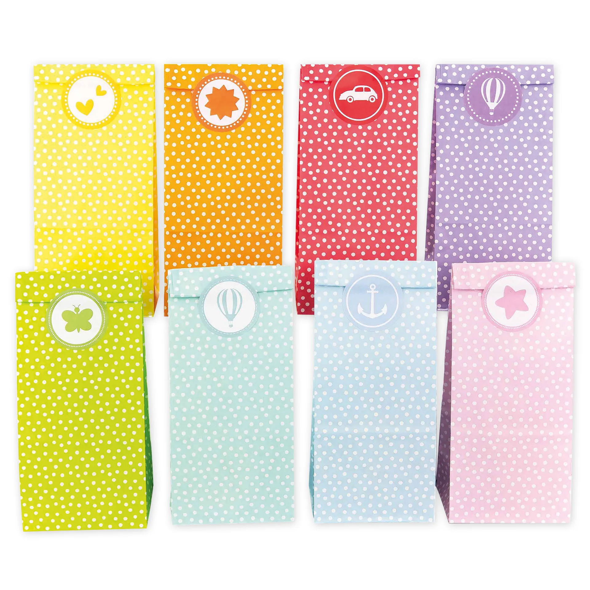Geburtstagstüten mit Aufklebern, 24 Stück