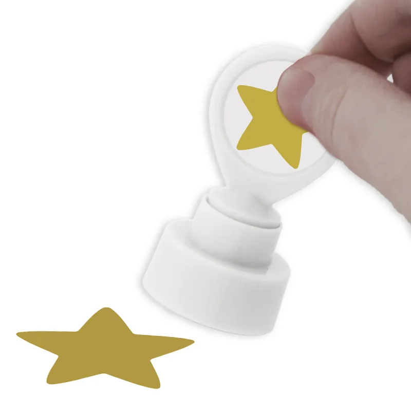 Screentryckstämpel "Perpetuum" rund "stjärnguldfärgad"