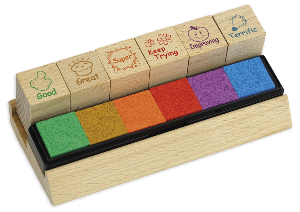 Lehrer-Stempel aus Holz "Englisch", 6-tlg.