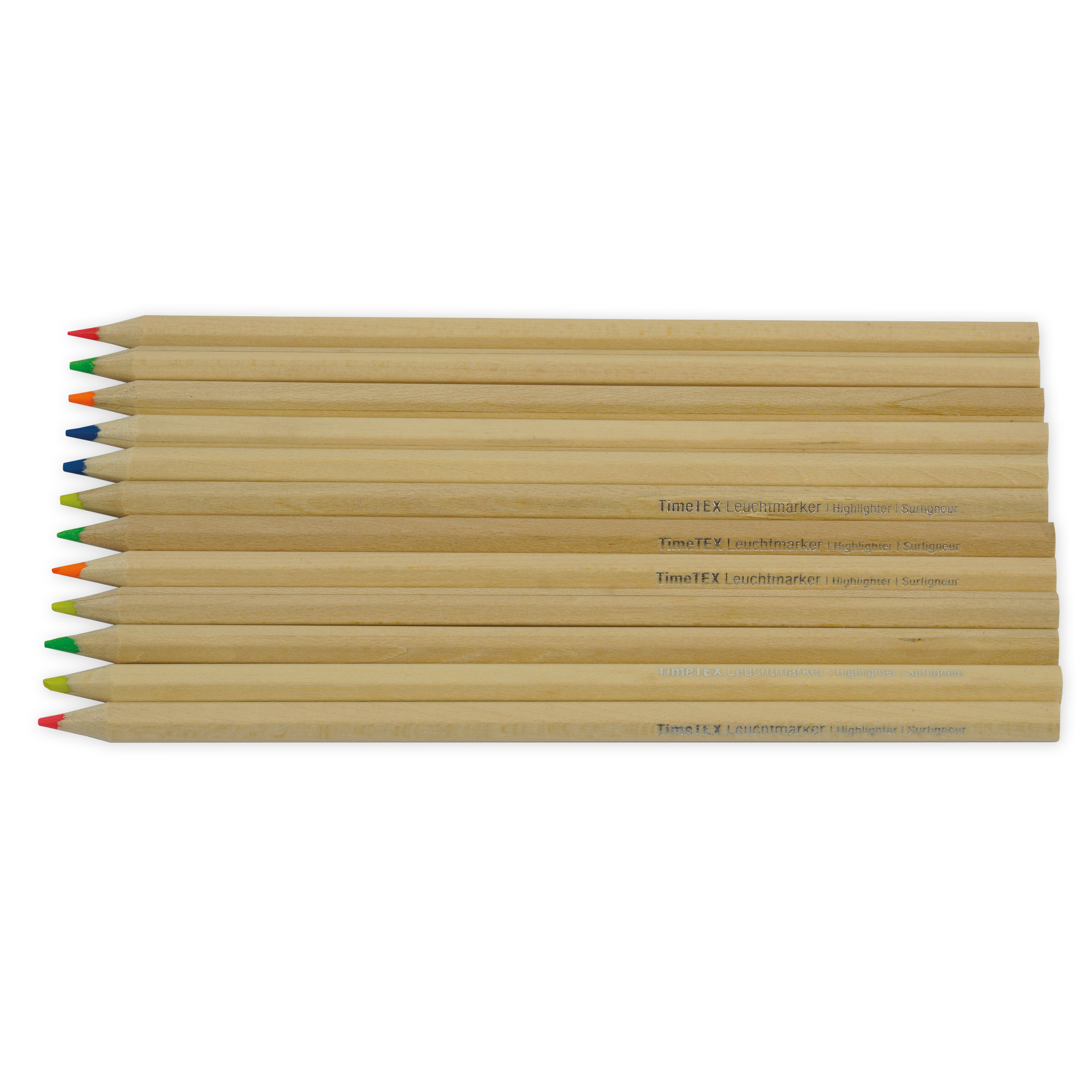 TimeTEX Leuchtmarker-Buntstifte aus Holz, sechskant, 12-tlg. in 5 Farben