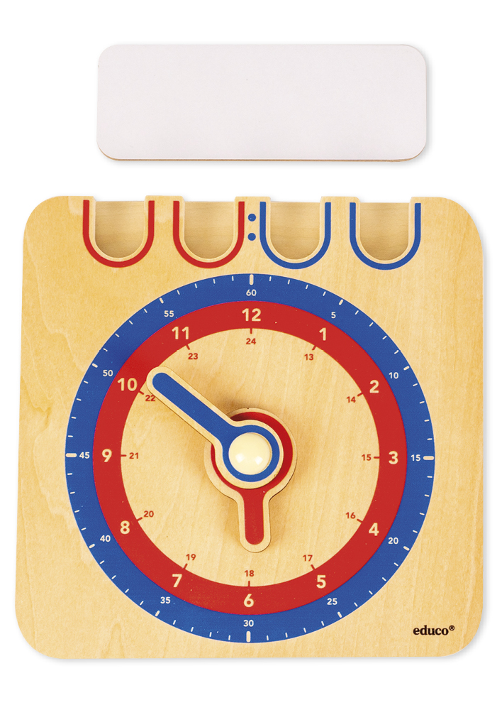 Schüler-Lern-Uhr 1-24 analog/digital, manuell, aus Holz