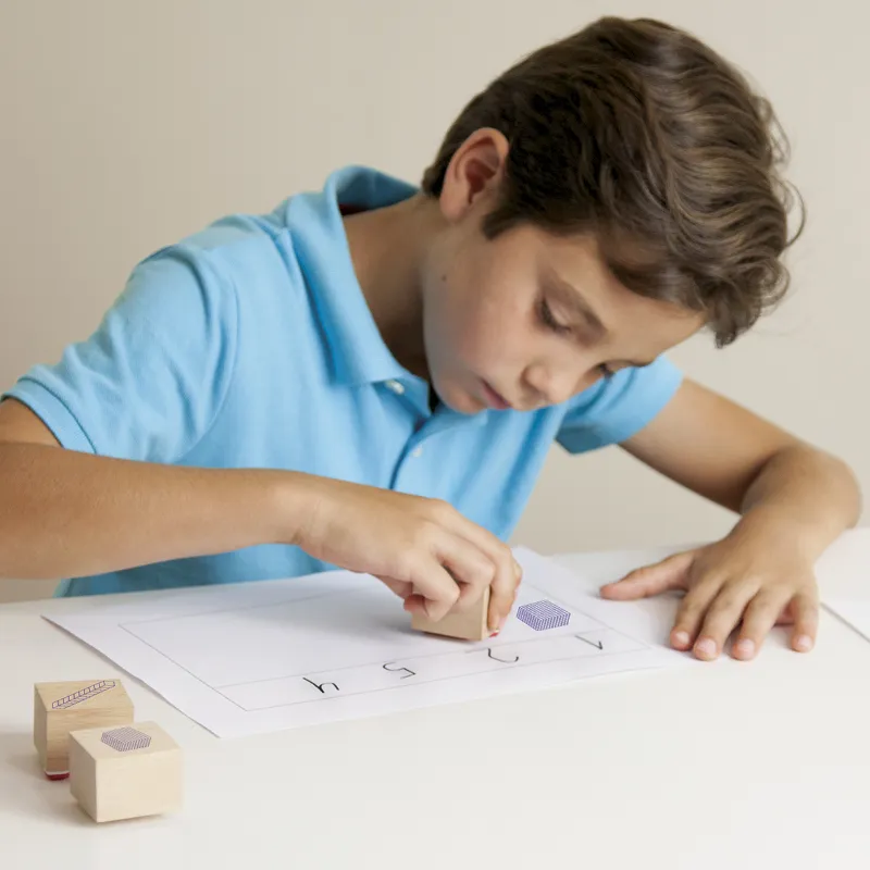 Stempel "Dienes Dezimalsystem" aus Holz, 4-tlg.