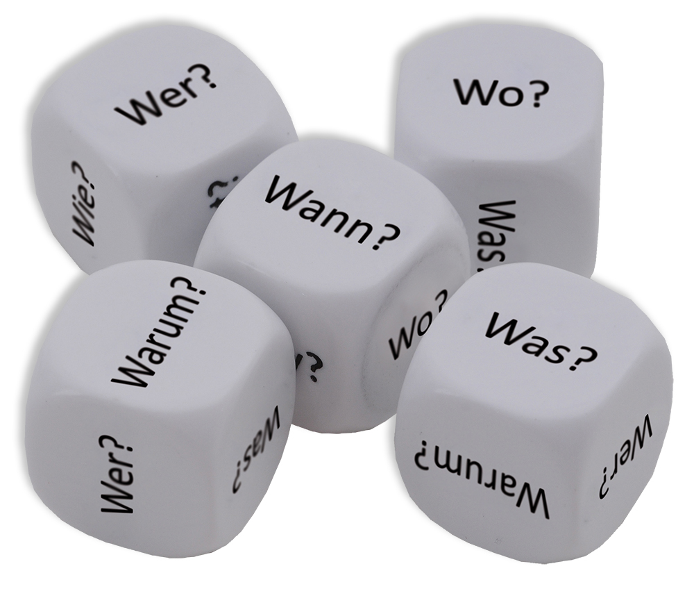 Tärningsset "Fragewörter" 5 delar, 16 mm