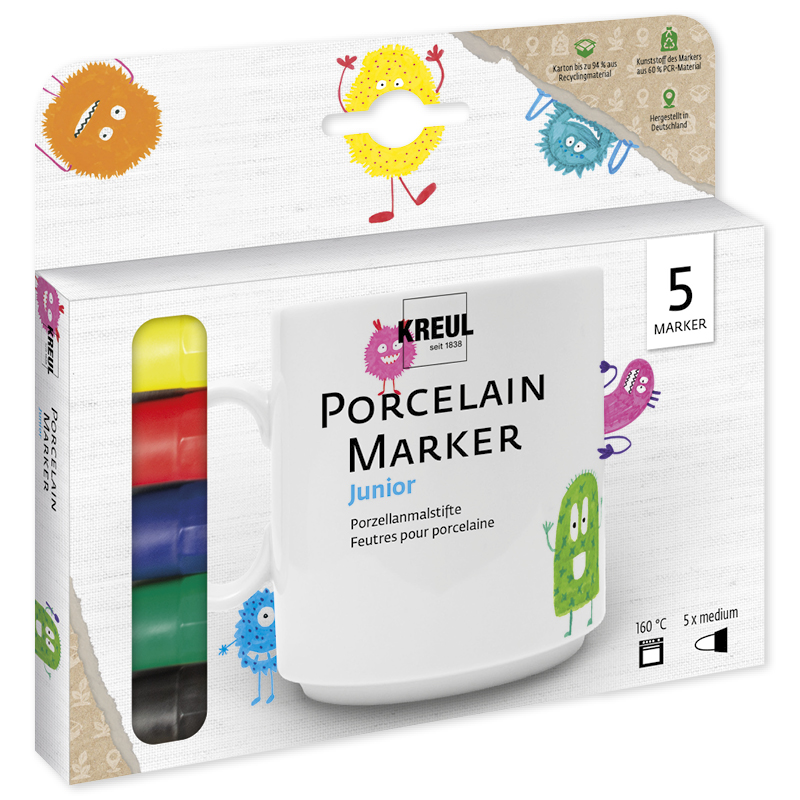 Hagemann KREUL Porzellan-Stifte Junior, Strichstärke 2-4 mm, 5 Stück