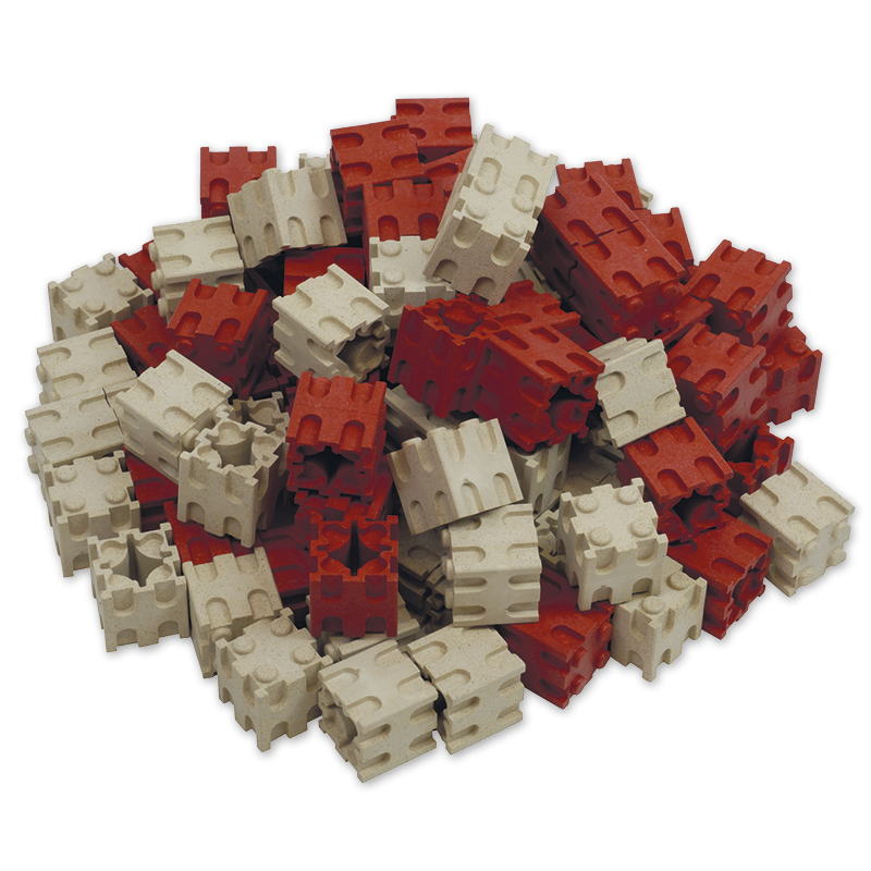 TimeTEX Set Rechen-Steckwürfel aus RE-Wood, 100-tlg., 2x2 cm, rot/naturfarben II./SO