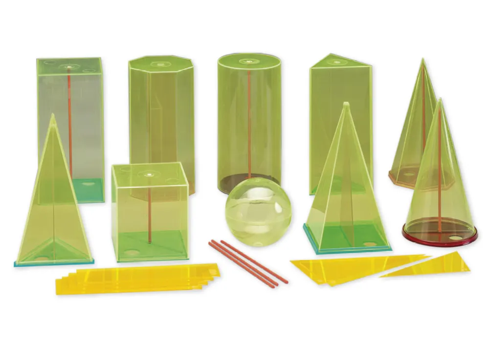 Geometrie-Körpersatz mit Mittelachse und Querschnitt, transparent, 29-tlg.