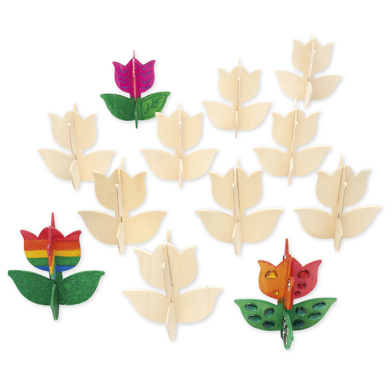 Tulipe en bois à décorer, 12 pièces