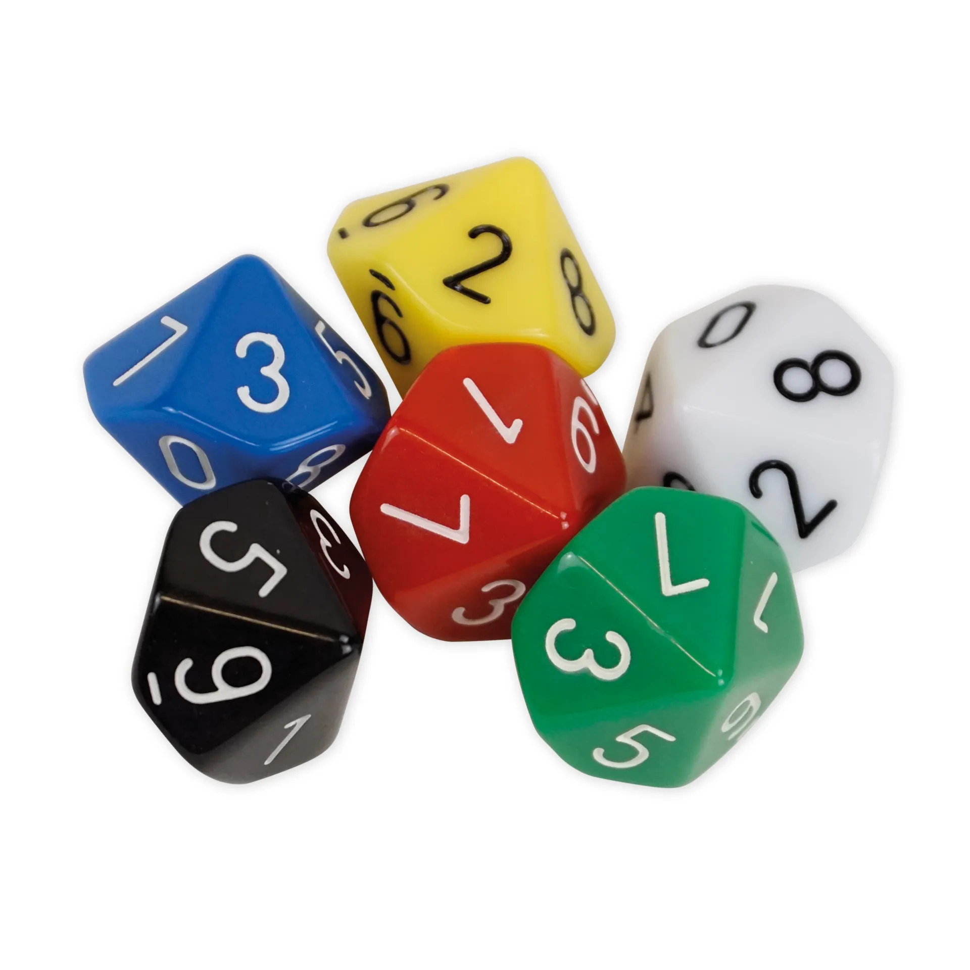 Set Würfel zehnseitig 0-9 (Einer), 100 Stück in Dose