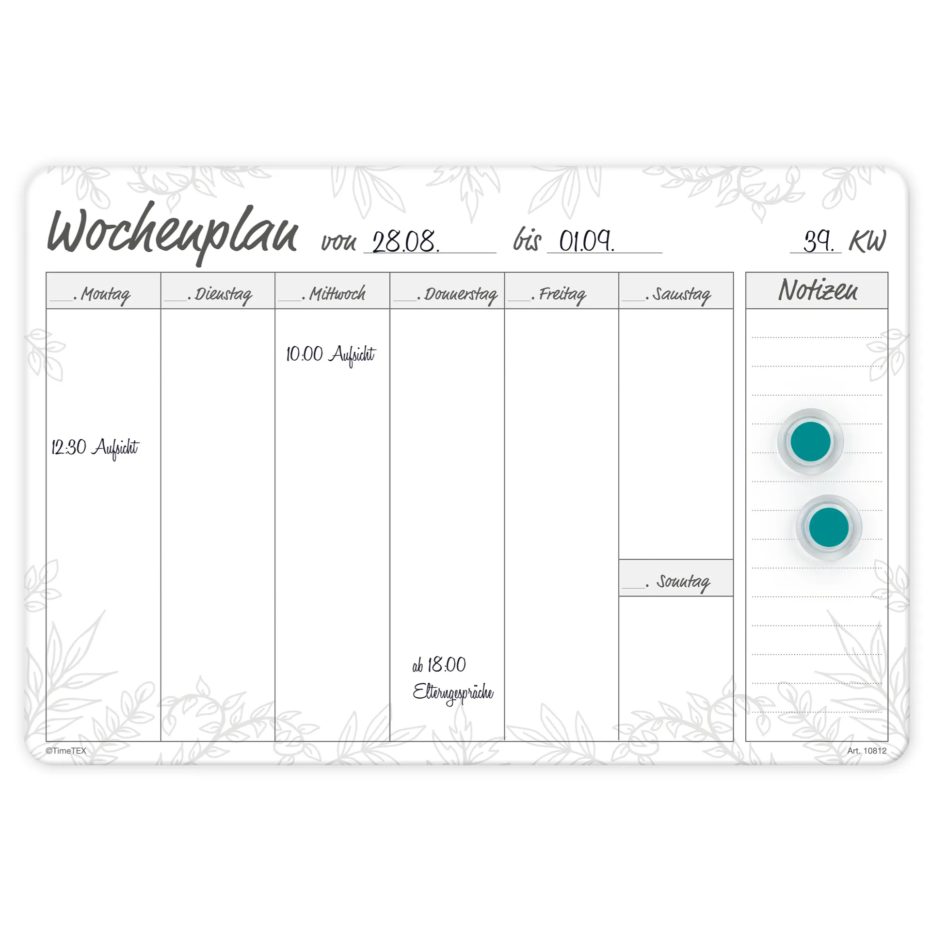 TimeTEX Whiteboard-Wochenplan A4 "Meine Woche", magnetisch, 4-tlg.
