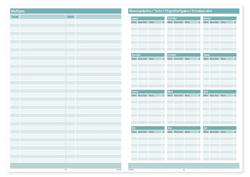 TimeTEX Design-Schulplaner A5-Plus 2026/2027, mint