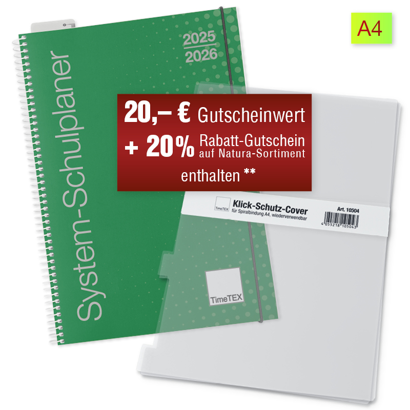 System-Schulplaner-Set 2025/2026 A4, grün, mit Klick-Schutz-Cover