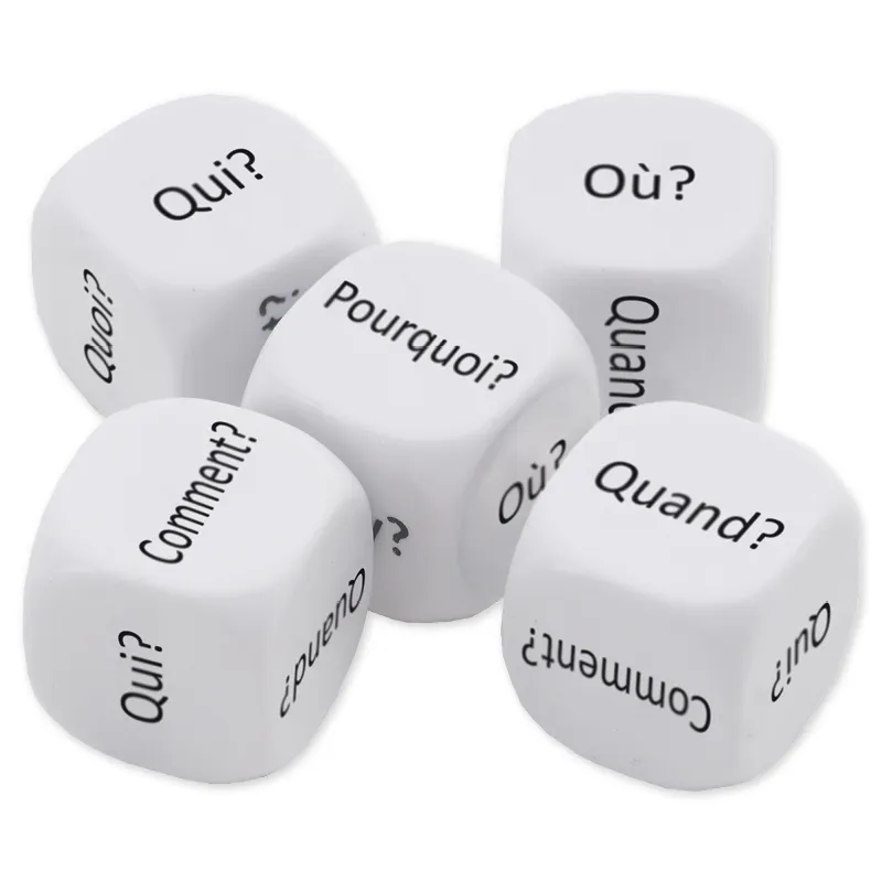 Tärningsset franska "Frågeord" 5 delar, 20 mm