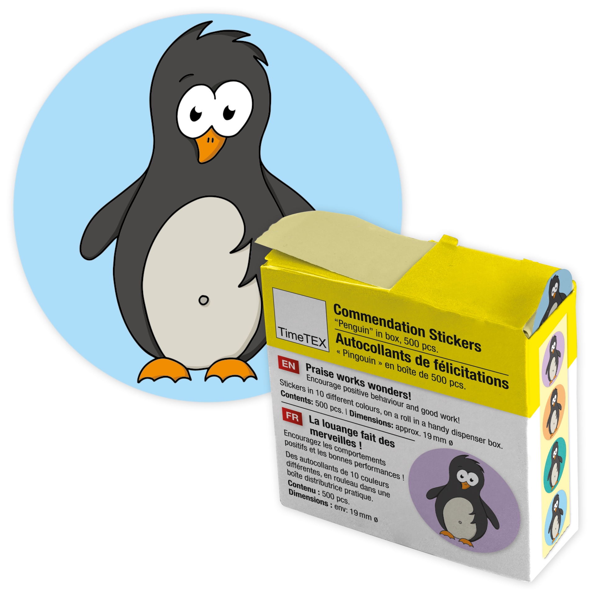 TimeTEX Belobigungs-Aufkleber "Pinguin" in Spender-Box, 500 Stück