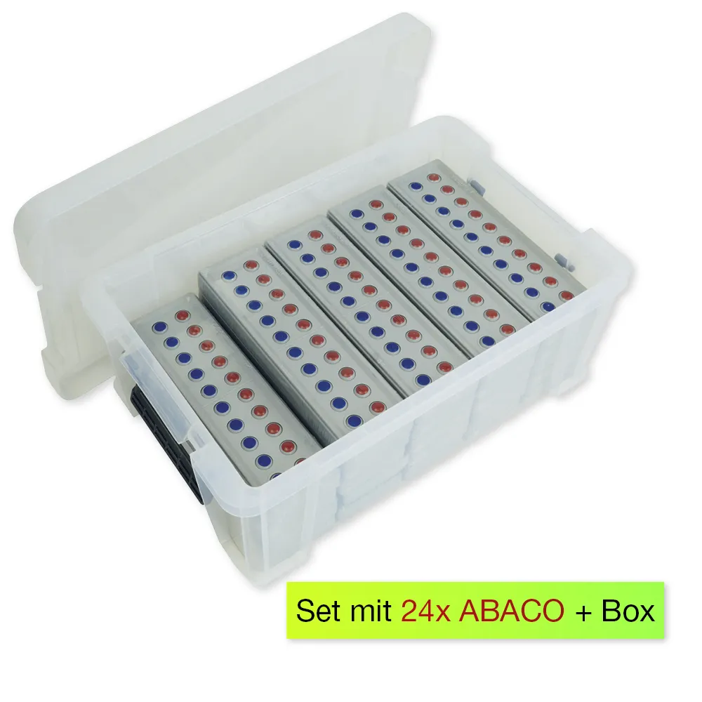 Klassensatz ABACO tricolor für 20-er Zahlenraum, rot-blau-grau, 24-tlg., in Box