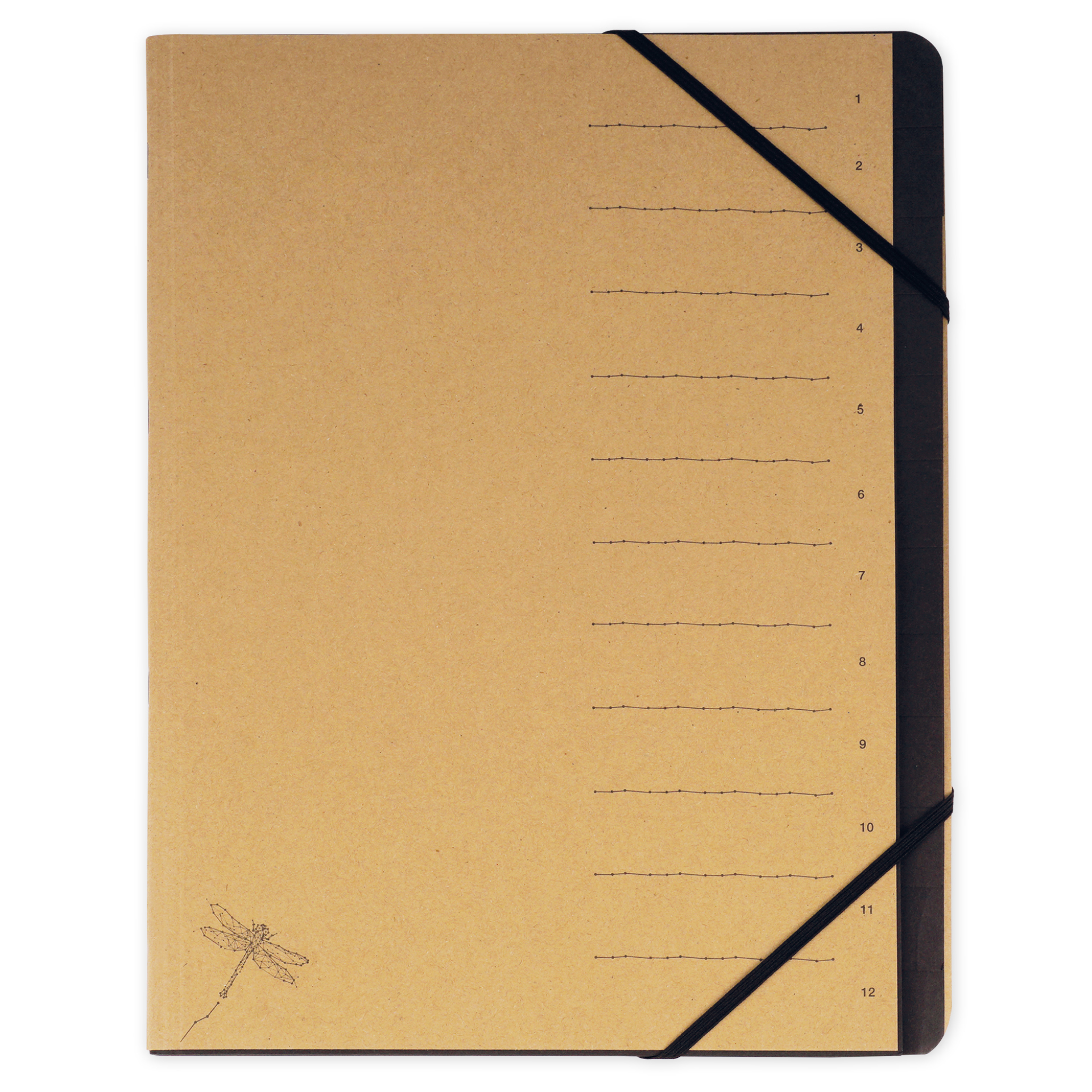 Tisch-Fächermappe 1-12 "Natura", mit Verschlussgummi