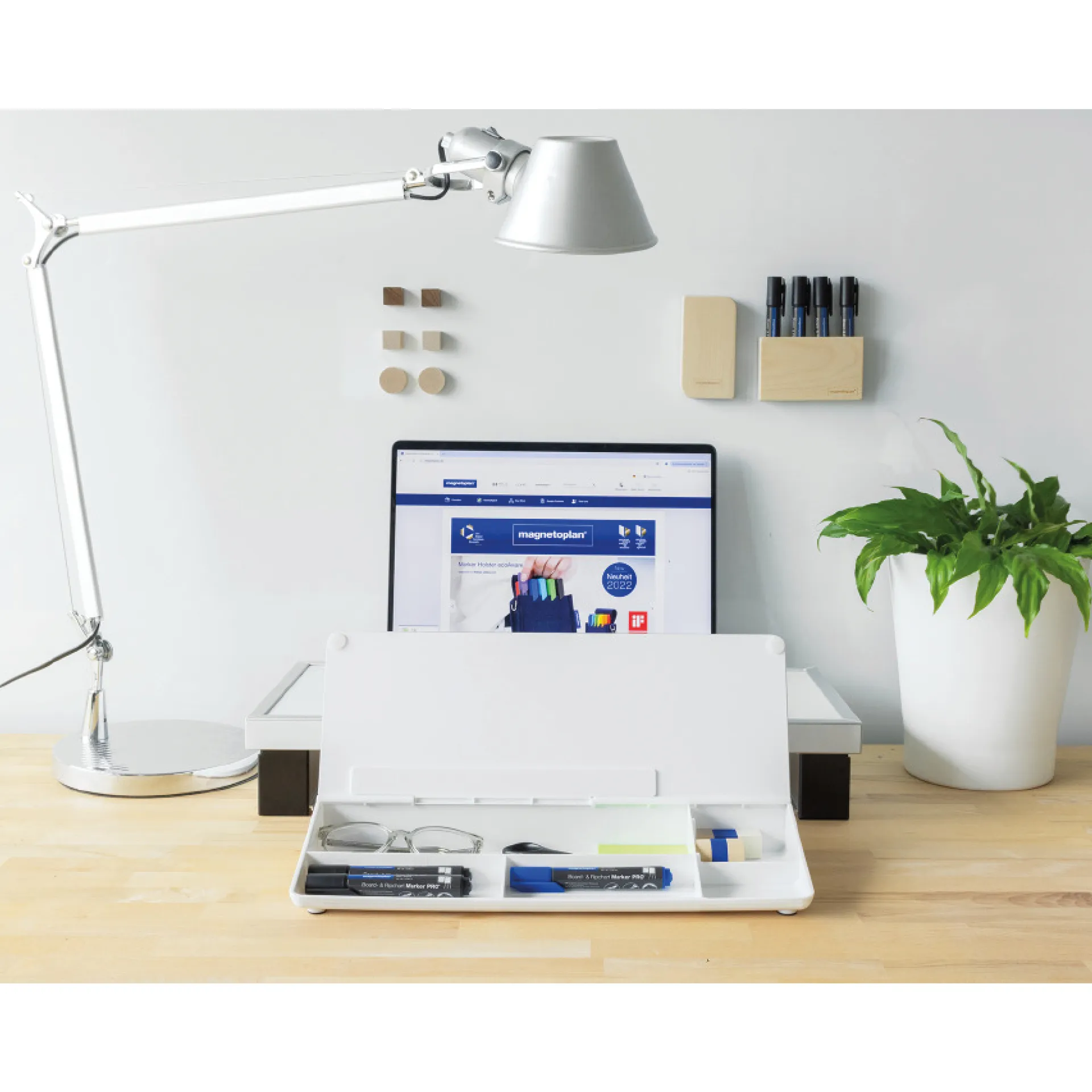 Tisch-Organizer mit beschriftbarer Glasoberfläche, weiß