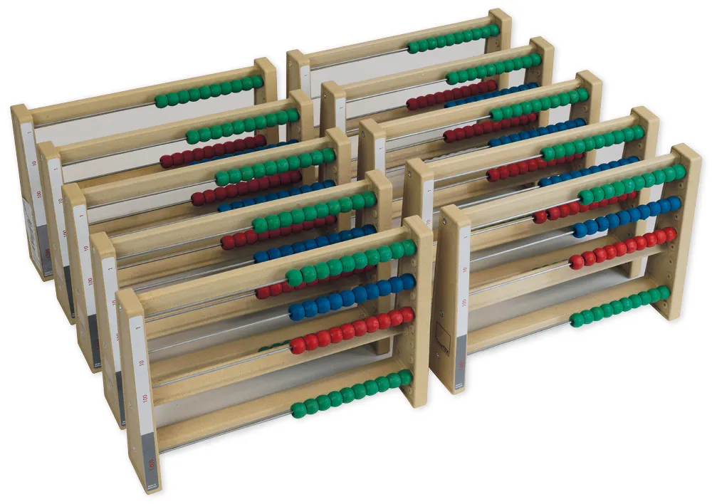 Klassesæt Montessori-beregningsramme 7 cifre, 10 styk, i stabelboks "Montessori Premium"
