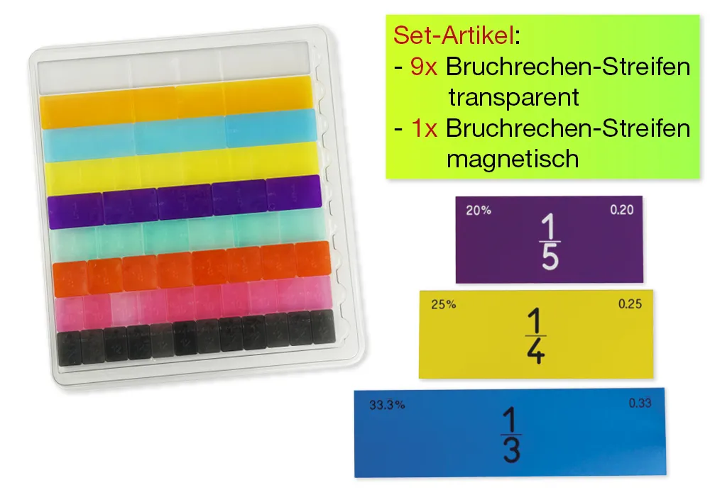 Kit de classe de tuiles et de bandes de fractions multicolores en RE-Plastic® et carton, 510 pcs