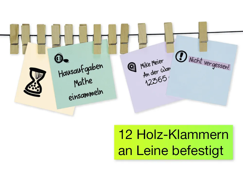 TimeTEX Aufhänge-Leine mit Saugnäpfen, 12 Holz-Klammern