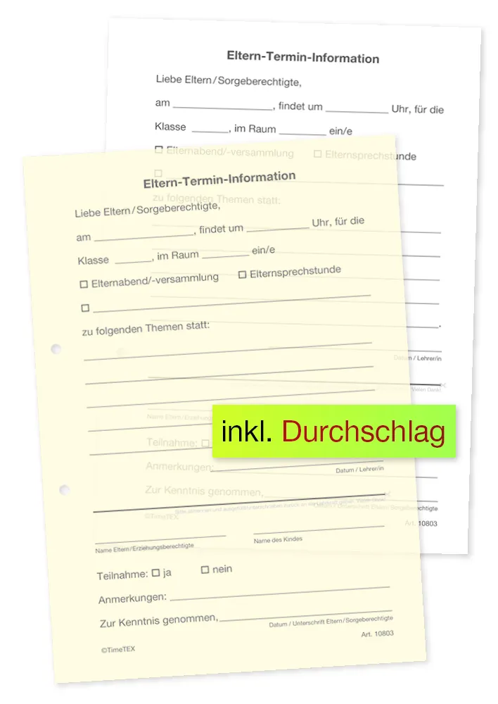 Block Eltern-Termin-Information A5, 50 Blatt mit Durchschlag