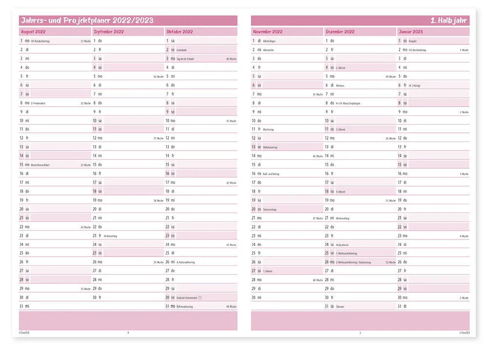 TimeTEX Design-Schulplaner A5-Plus 2026/2027, malve