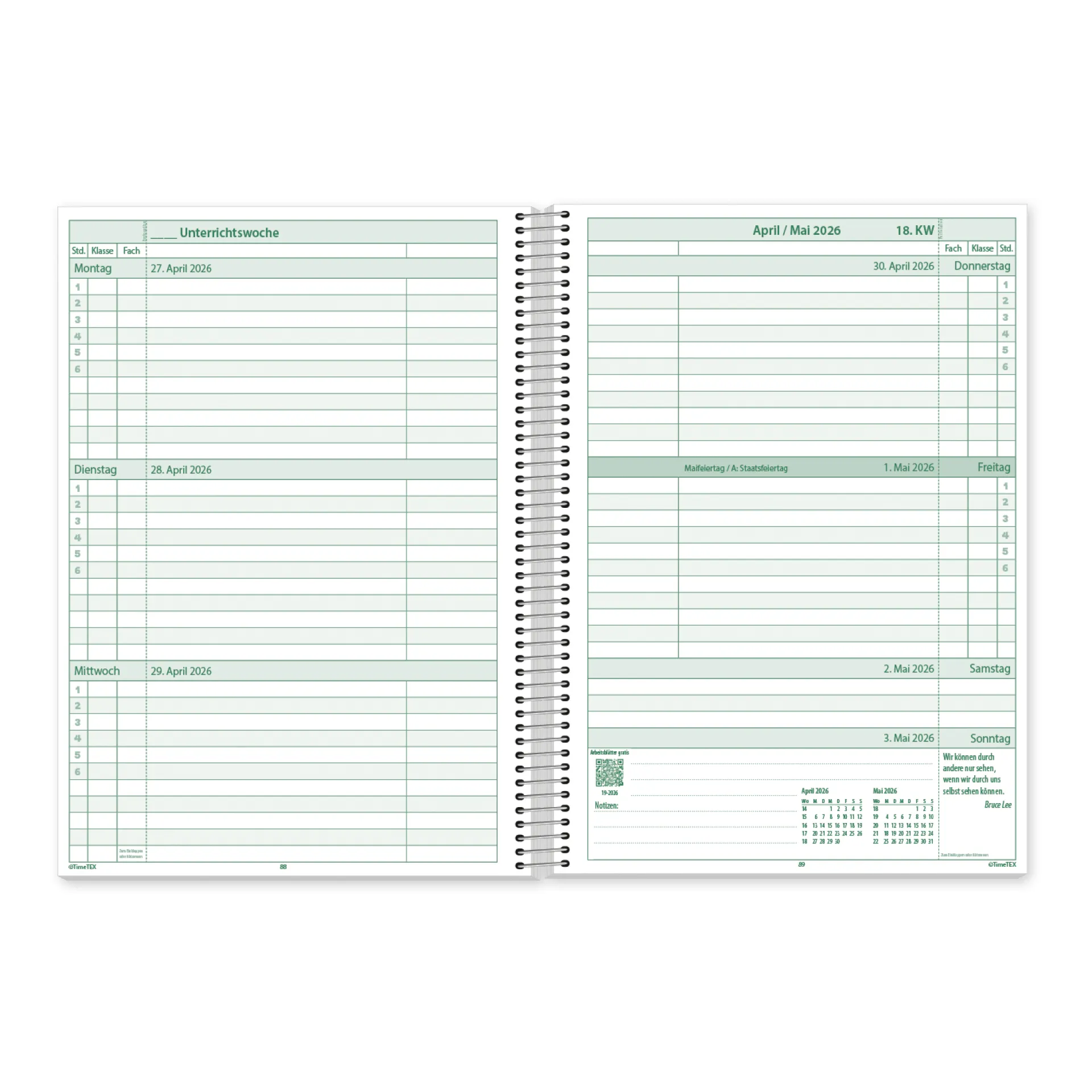 System-Schulplaner-Set 2026/2027 A5, grün, mit Klick-Schutz-Cover