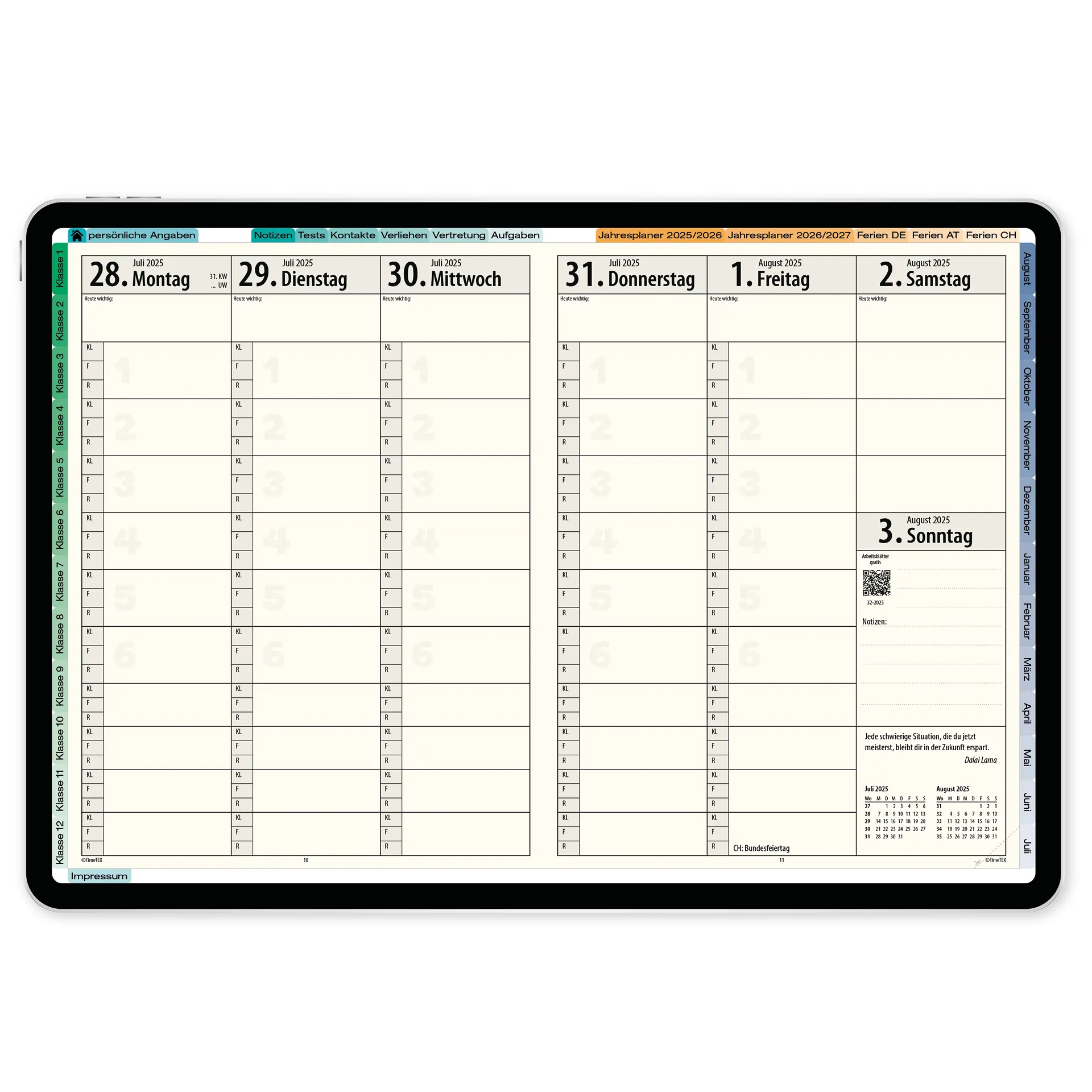 TimeTEX Digitaler Natura-Schulplaner DigiPlan 2026/2027