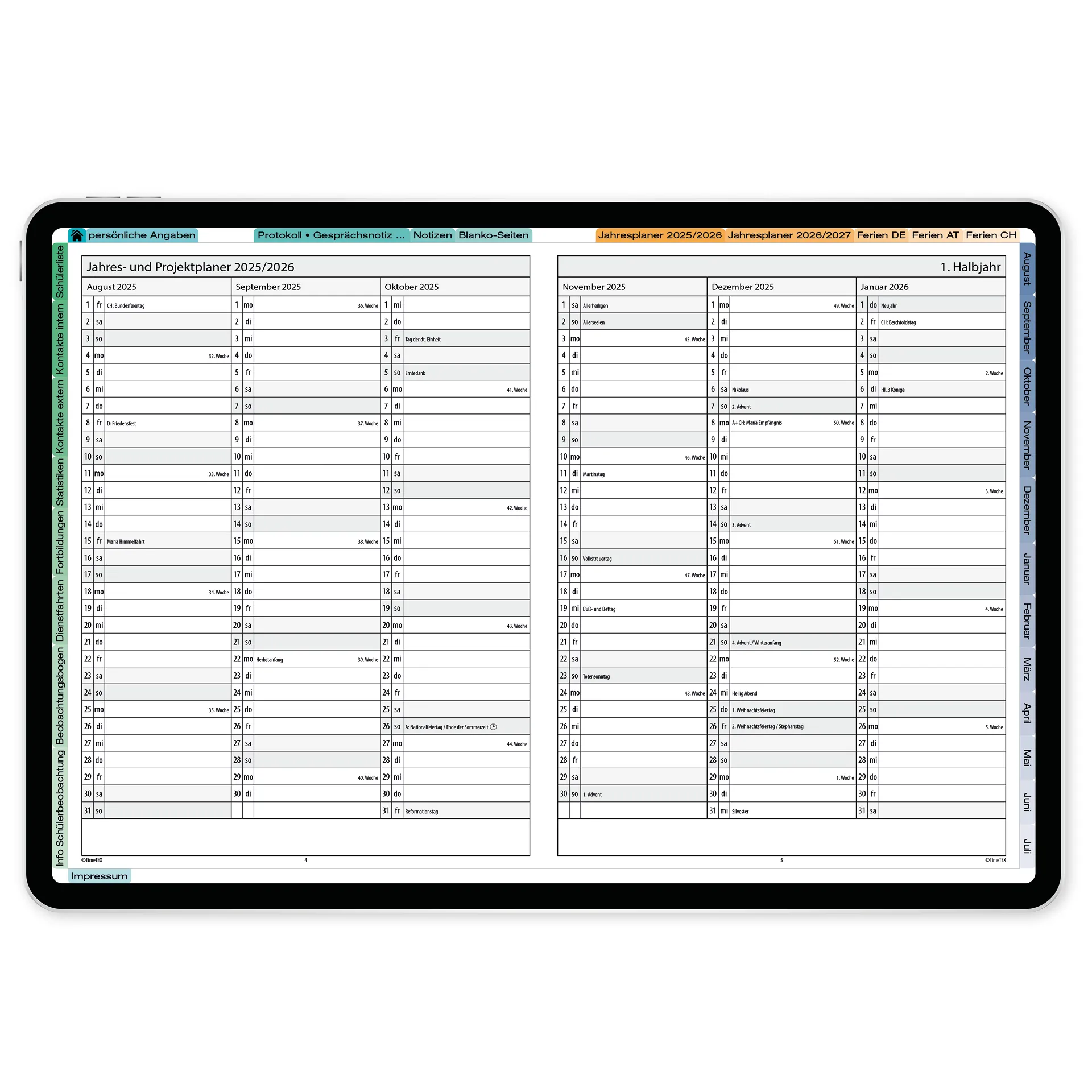 TimeTEX Digitaler Sozial-Pädagogen-Schulplaner DigiPlan 2026/2027